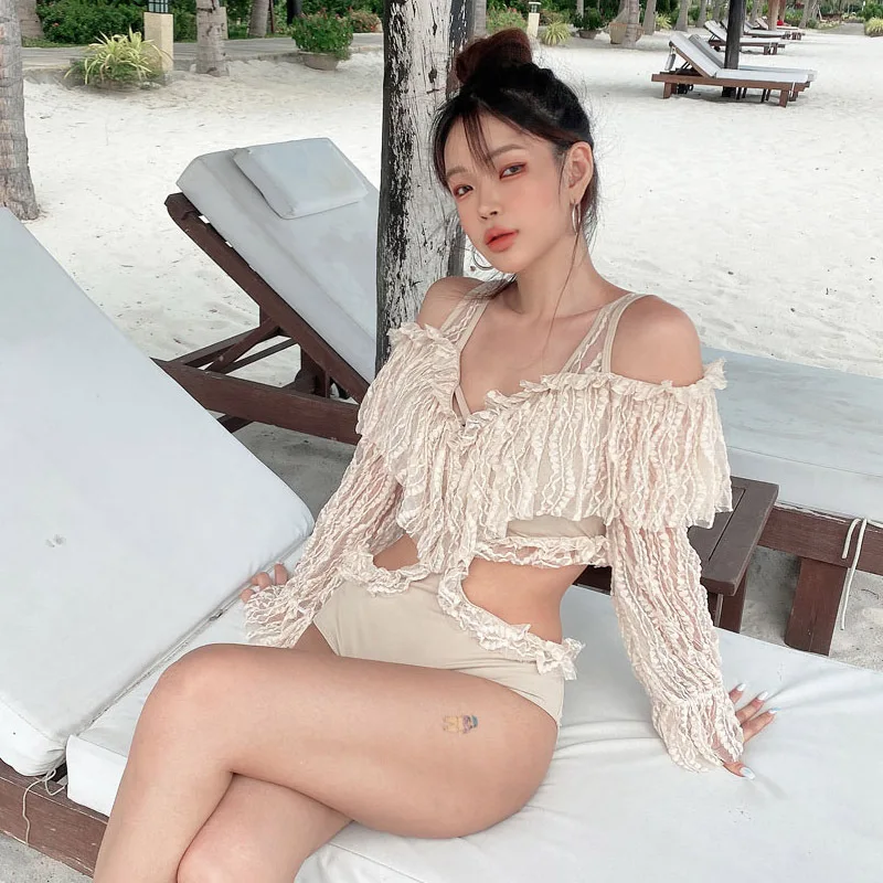 

YZ-0374 Long Sleeve Is Prevented Bask In Conjoined Sexy Lace Backless Swimsuit One Piece Classy Sexy Bikini Swimsuit