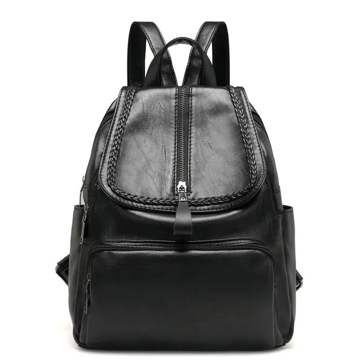 

New multi-function black causal PU leather backpack for women