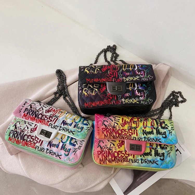 

Street Girl Crossbody Handbag Trend Chain Graffiti Shoulder Bag