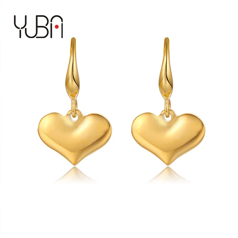 

18K Gold Plated Stainless Steel Solid Heart Shaped Drop Hook Earrings Korean Titanium Steel Love Heart Drop Earrings