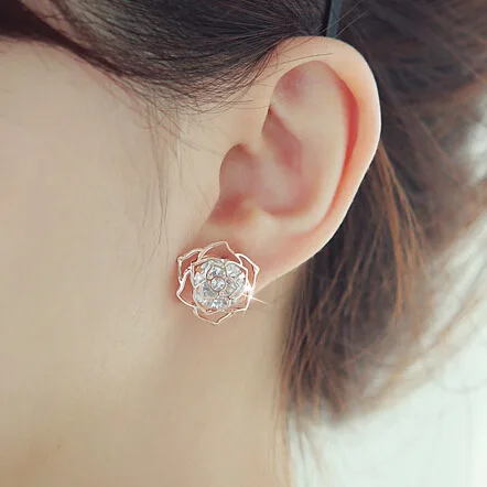 Korean Version 925 Sterling Silver Fashion Earrings Zircon Personality rose Female Stud Earring 2021 Trend Jewelry