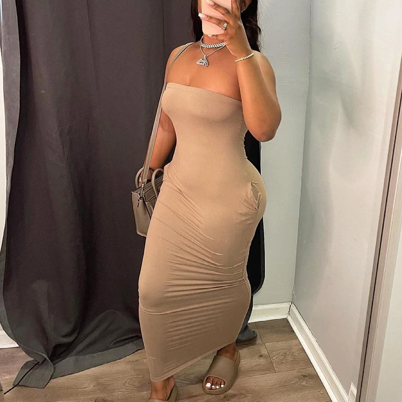 

Lagerfe Tube Bodycon Sexy Midi Dress Women 2021 Summer Fashion Party Club Prom Outfits Ladies Apparel Wholesale Casual Clothes