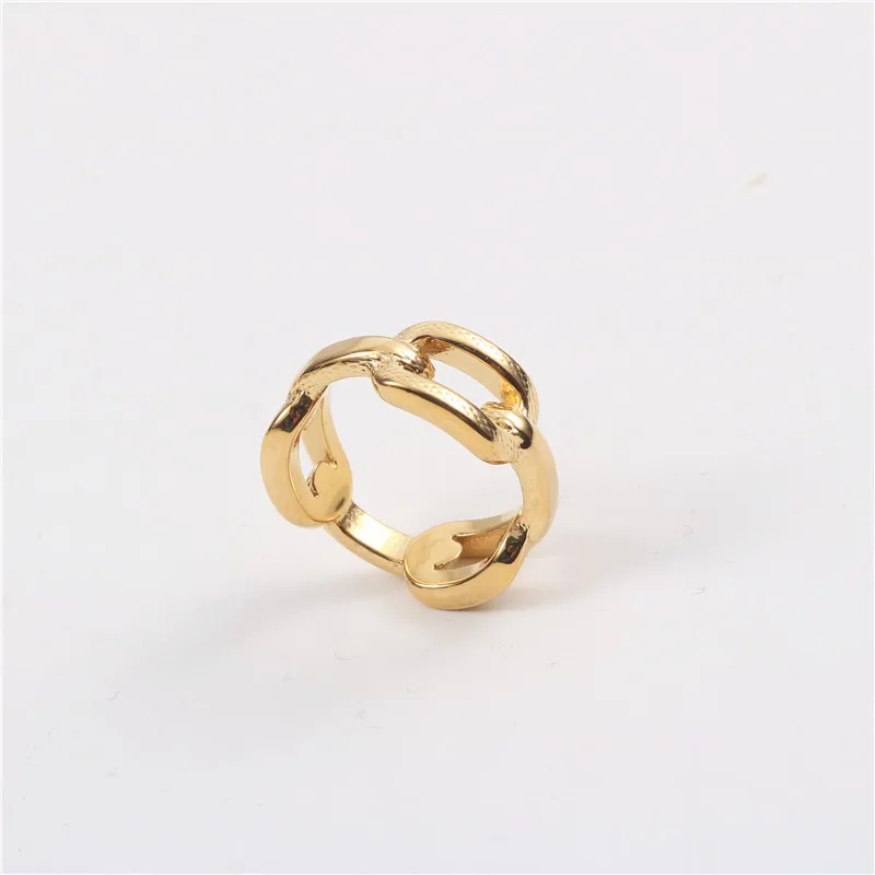 

Fashion Stainless Steel Jewelry 18K Gold Thick Anchor Chain Rhombic Pattern 2021 New Ring