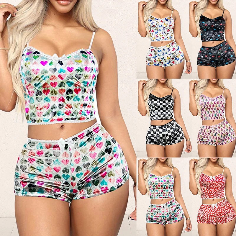 

Print Pajama Set Ladies Pyjamas Night Wear Women Sleepwear Pajamas Plus Size Lounge Wear Set Hot sale