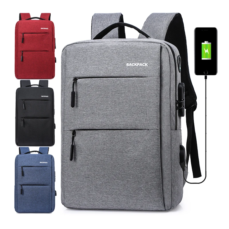 

2021 Simple Design Anti-theft USB Charging Custom Logo Laptop School Knapsack Backpack Bagpack Bag, Black, blue, gray, red