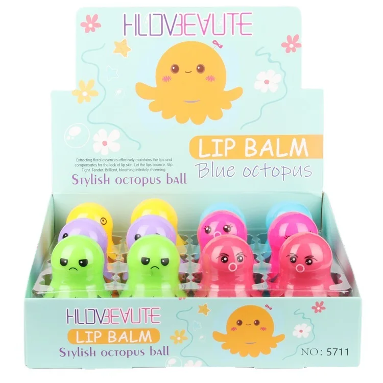 

Fruit Flavor Lipbalm Cartoon Octopus Lip Balm Cute Round Ball Pure Plant Kids Lips Moisturizing Lip Balm