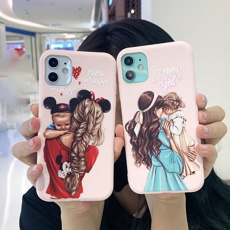 

Pink mother and daughter Phone Case for iPhone for iPhone 13 12 11 Pro XR X Xs Max 8 7 Mini Silicone Cases Soft Back Cover, 15 design