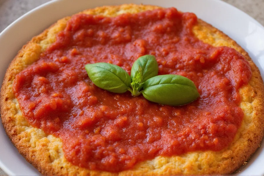 Homemade marinara sauce simmering in a copper pot with fresh basil garnish