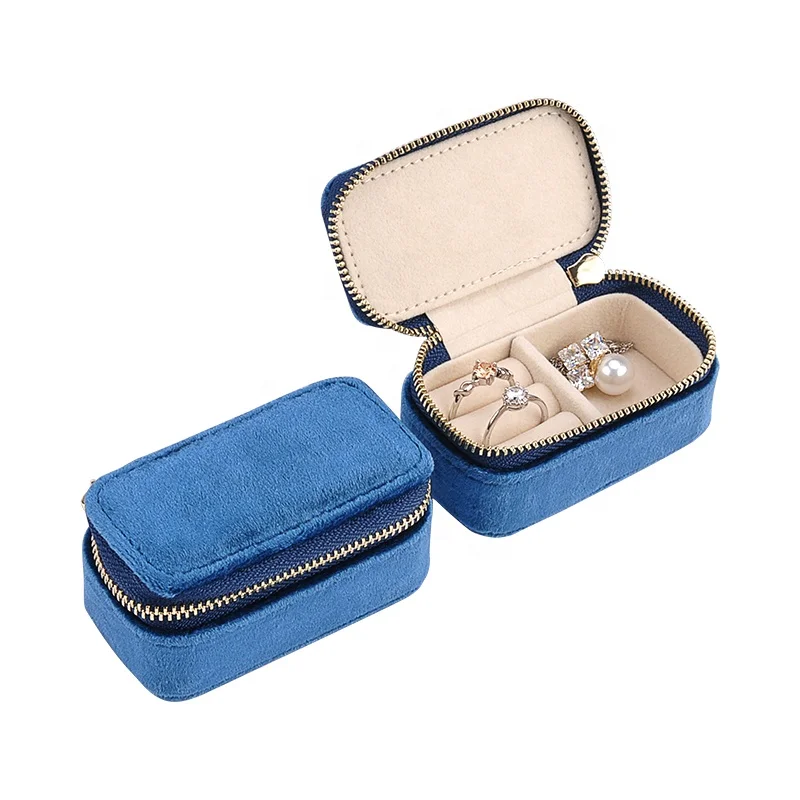 

custom high quality travel cotton filled gift small mini jewelry box with logo, Blue