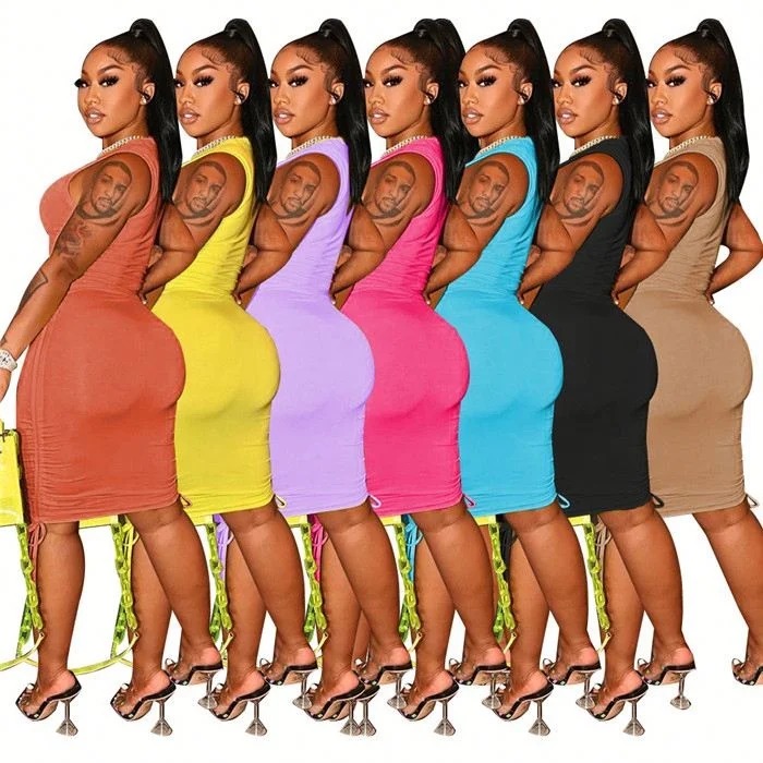 

GE9072-New Products Solid Color Sleeveless Mini Dress Women Sun Dresses 2021