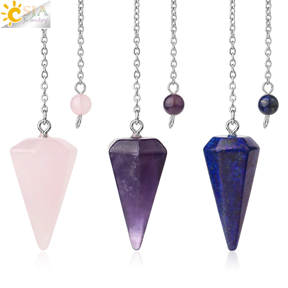 

CSJA Wholesale Natural Stone Crystal Pyramid Reiki Healing Hexagonal Pendulums for Divination Dowsing Pendule Divinatoire E112