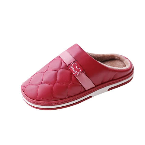 

Winter Indoor Cotton Warm Slippers Non-Skid Slides Couple Household Slip On Waterproof Shoes, Solid color