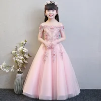 

Girls Shoulderless Wedding Appliques Party Tulle Princess Birthday Dress First Communion Gown for Girls