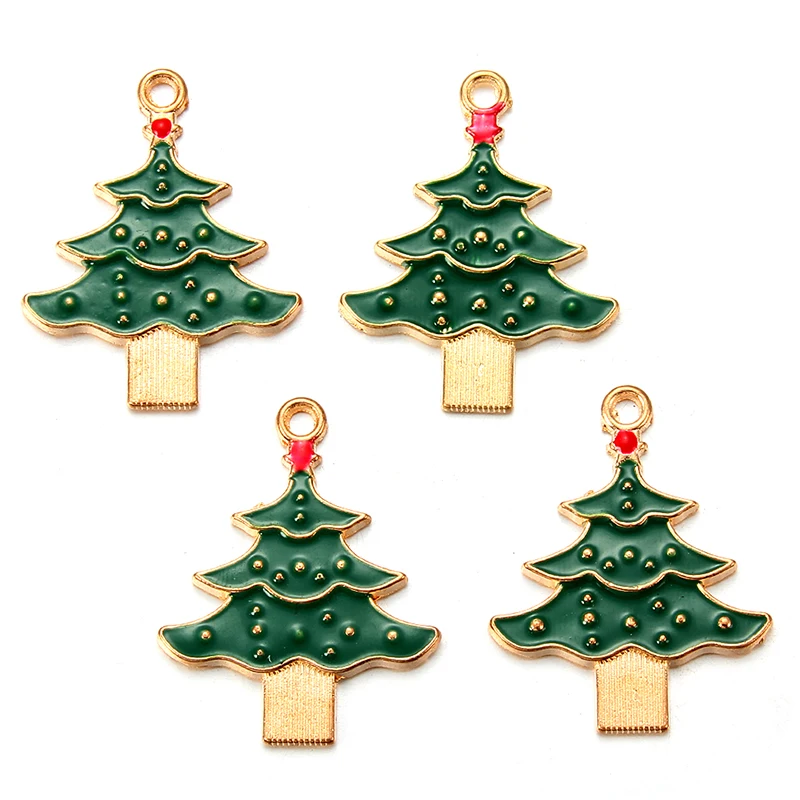 

Christmas trees with gold trunks alloy charms enamel pendant DIY necklace bracelet jewelry making, Picture