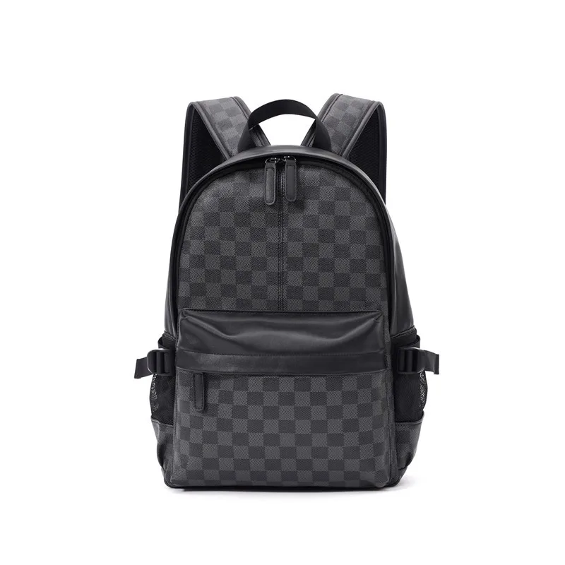 

Trendy Plaid Korean Leather Outdoor Travel Backpack Student School Bag, Black