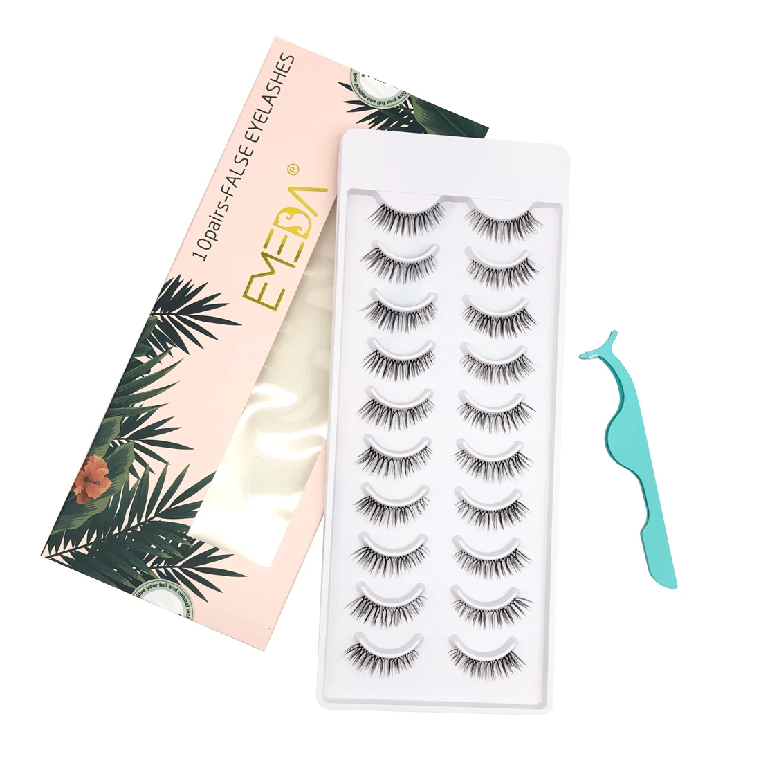 

EMEDA 008 faux mink lash strips 5pairs/10pairs custom packaging box with lash glue and applicator In stock, Black