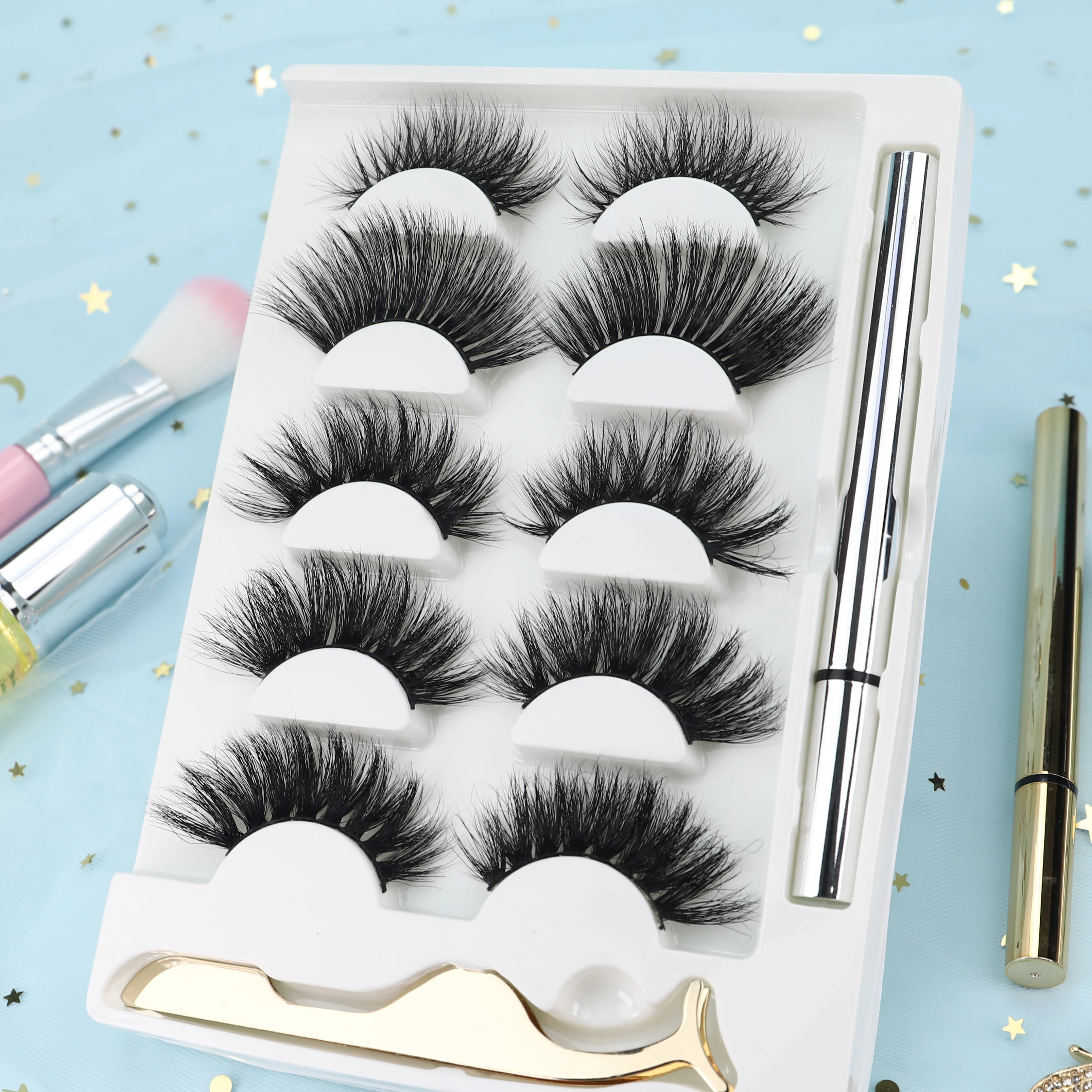 

Eyelash 5 pairs set 25mm fluffy mink eyelash false eyelash