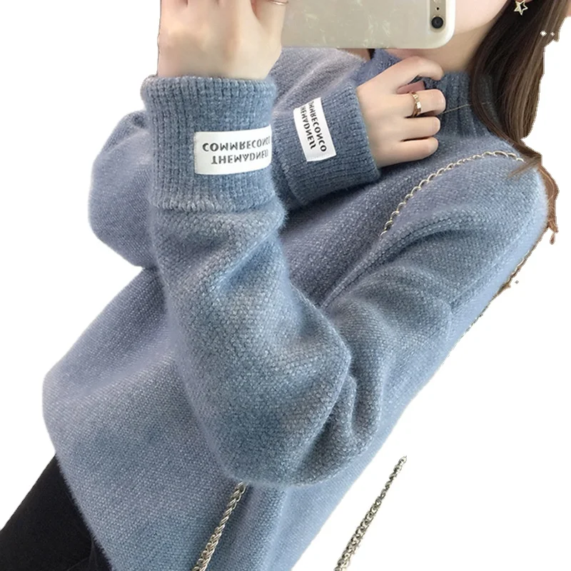 

Wholesale western style high neck winter thick mohair loose fit women sweater