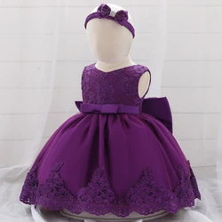 Wholesale Newborn baby girl party dress floral christening event frock little princess skirt with free hairband L1911XZ