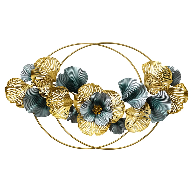

New Chinese Metal Manual Wall Hanging Light Luxury Gingko Leaf Design Living Room Metal Wall Decor For Home, Multi-color