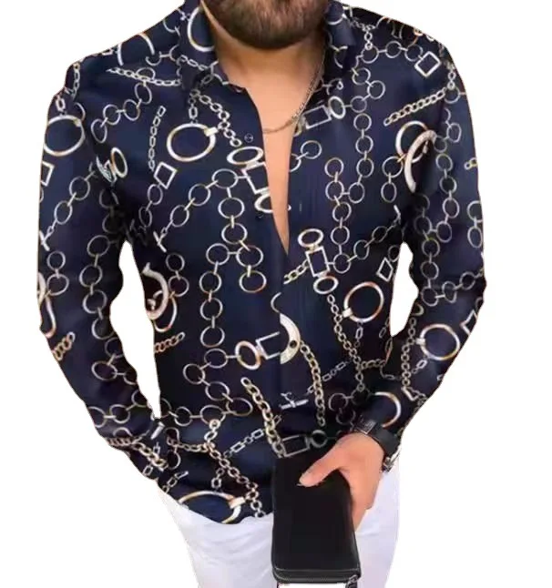 

2021 Hot Sale European American Men's Clothing Casual Fashion Printed Shirt Single-Breasted Cardigan Long Sleeve Shirt Men, Customized color