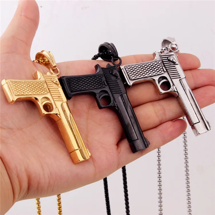 

In Stock Army Pistol Pendant Necklace Gun Chain Stainless Steel Gun Necklace, Picture
