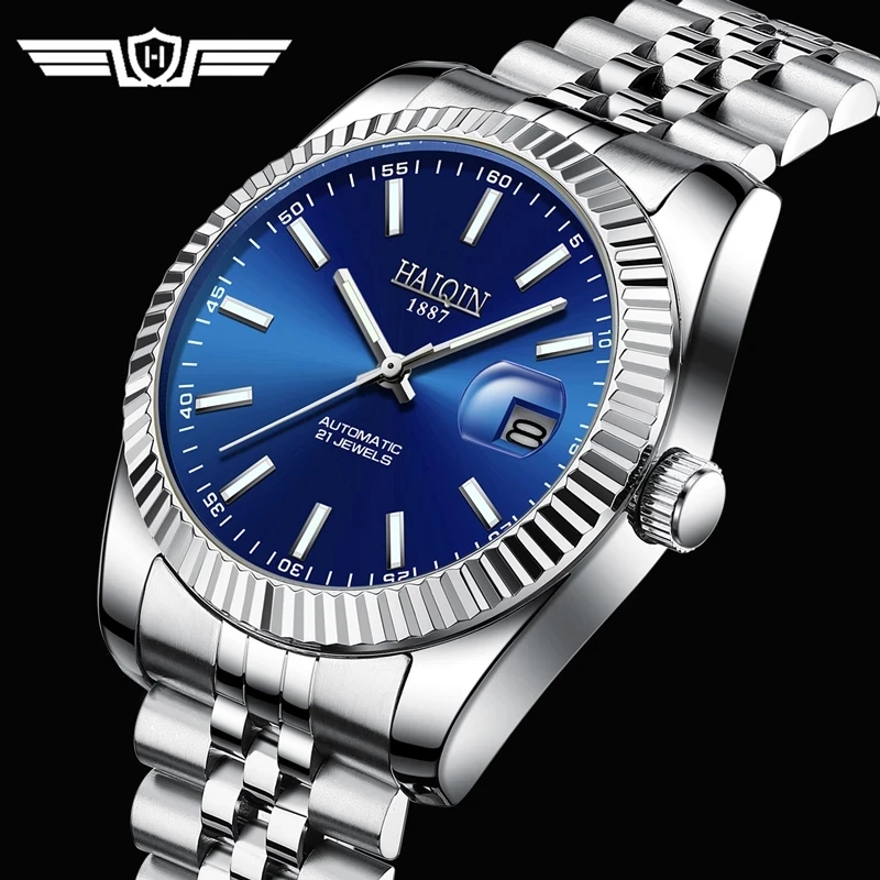 

uhren HAIQIN stainless steel alloy mechanical wristwatches Men watches Business men automatic sport 38MM waterproof watch clock