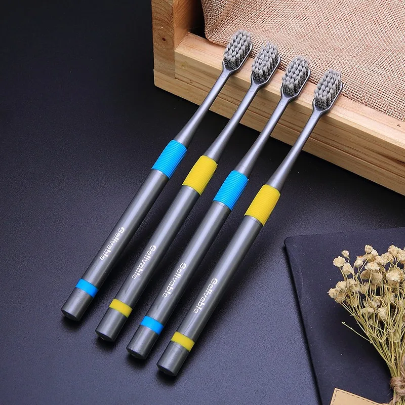 

Charcoal spiral bristles tip sharping Slim design Soft toothbrush, Black