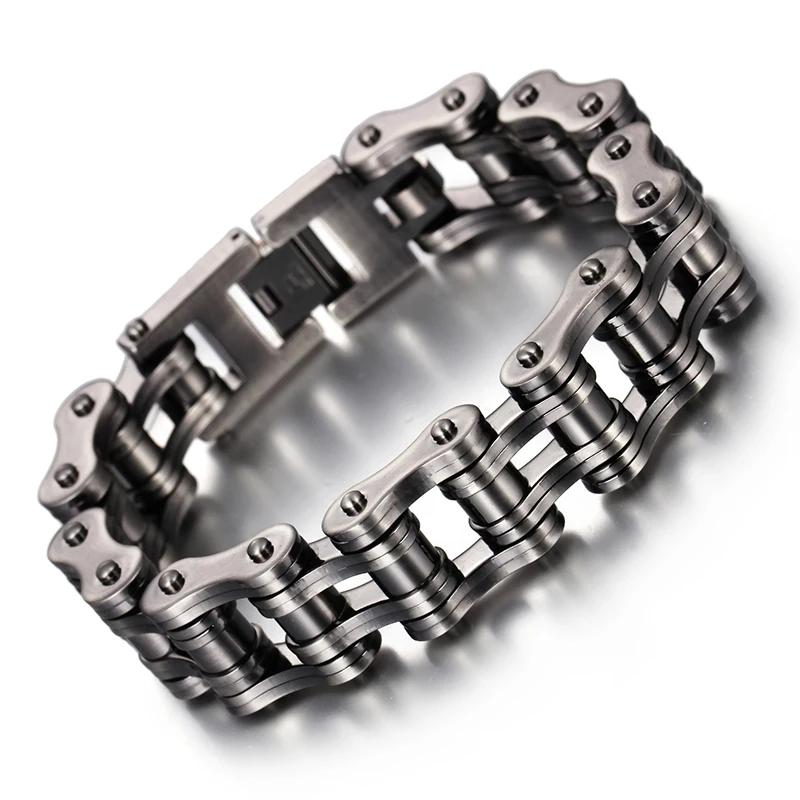 

Shiny Gun Metal Biker Bracelet for Men 3/4inch Wide, Gun metal silver