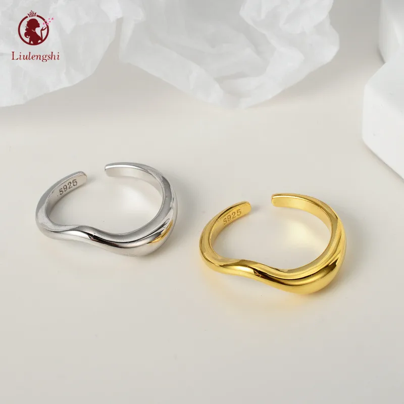 

Minimalist Gold Plated 925 Silver Wave Twist Ring S925 Sterling Silver Irregular Wave Open Ring For Female