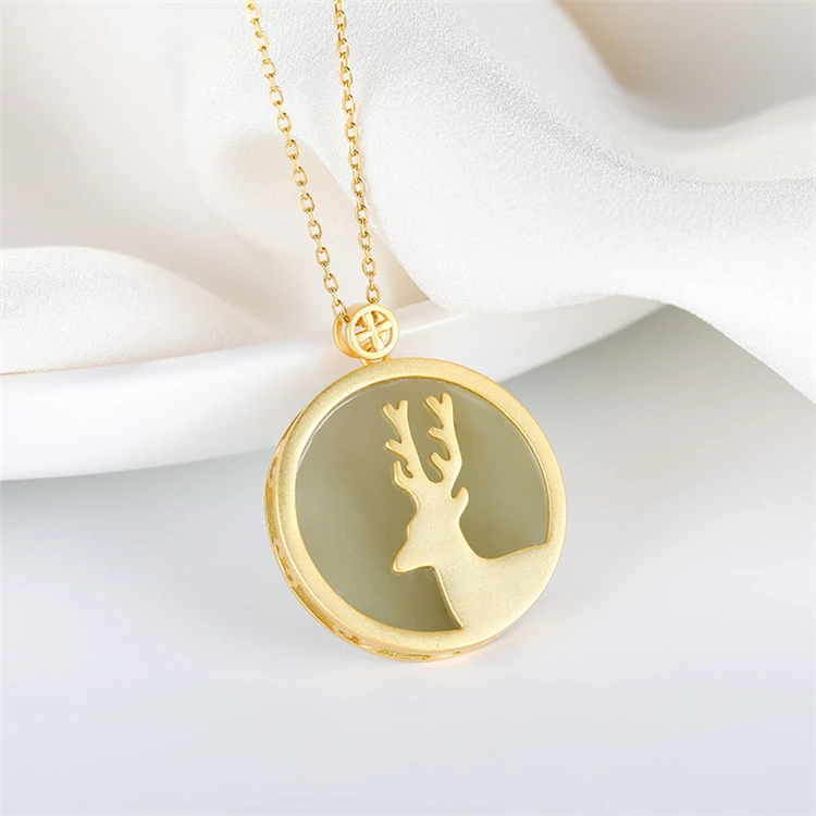 

Aimgal jewelry S925 sterling silver inlaid Hetian Jade deer fashion pendant necklace for women AP2