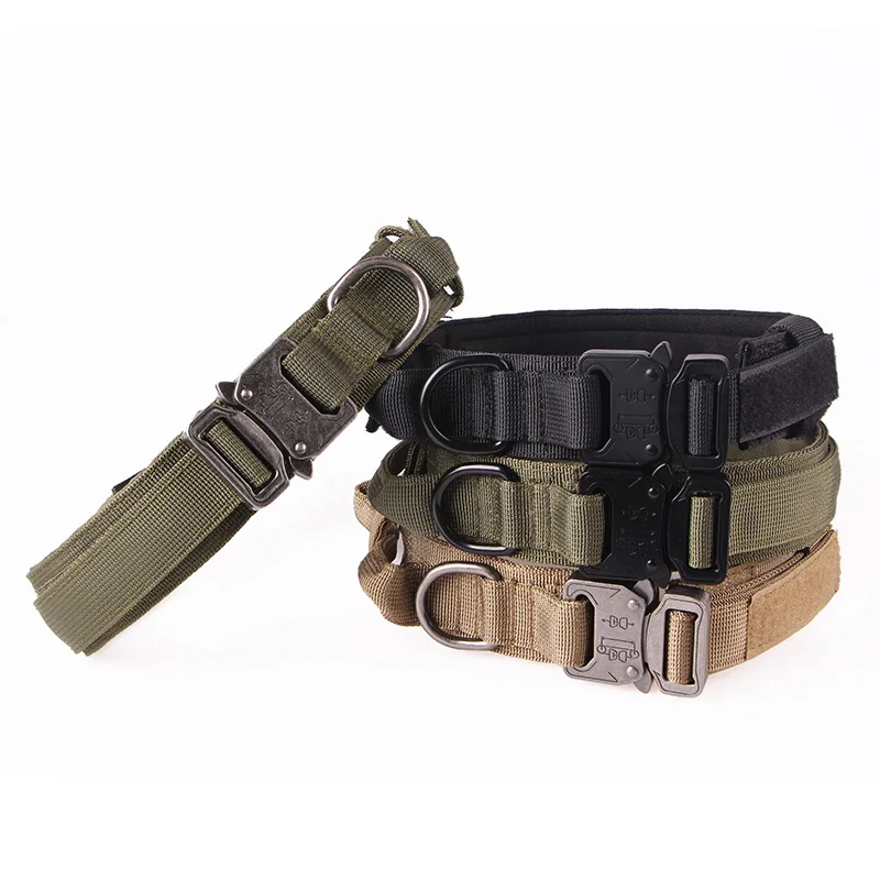 

Padded Fabric Heavy Duty Nylon Dog Collar Outdoor Pets Collars with Velcro for Length Adjustable Patrol Dog Neck Collars