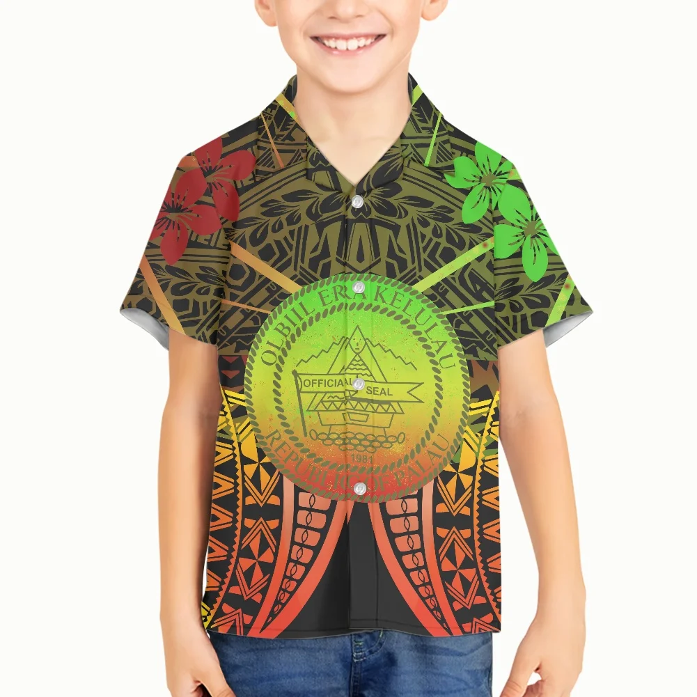 

Palau Islands Polynesian Tribal Tattoo Kids Graphic Youth Short Sleeve T-Shirt Boy Design Your Own Image Photo Personalized, Customized color