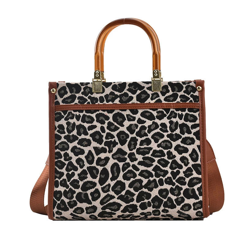 

Free shipping Canvas leopard cow printing tote handbag with handle