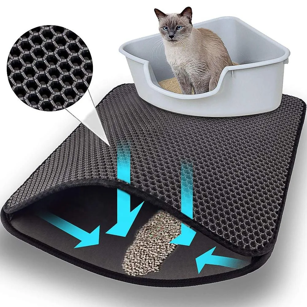 

OEM Washable Easy Clean 2 Layers Waterproof Urine Proof Trapping Magic Tape and Leather Edging Non-Slip EVA Cat Litter Mat, Black/grey/beige/custom color
