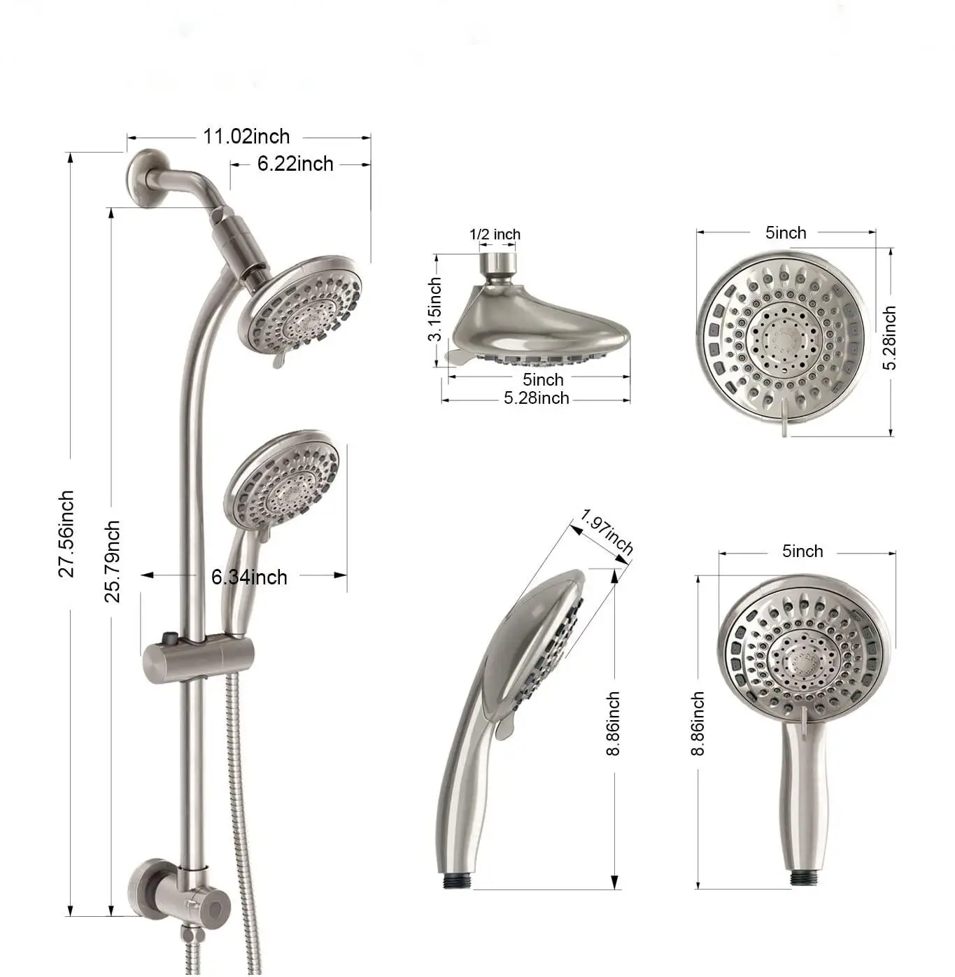 High Pressure 5settings Shower Head With Handheld Shower Adjustable