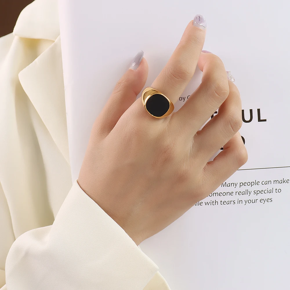 

Black Shell Ring European and American Style Ins Temperament Titanium Steel NO Fading Exaggerated Casting Punk Ring for Unisex, Gold