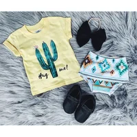 

Baby clothing fashion short sleeve cactus print top ruffle shorts bloomer bummie design girls boutique kids outfits clothes sets