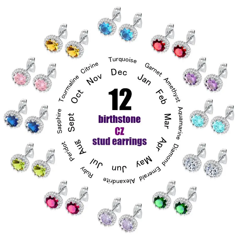 

Round Colorful Zircon Stud Earrings Birthstone Earrings