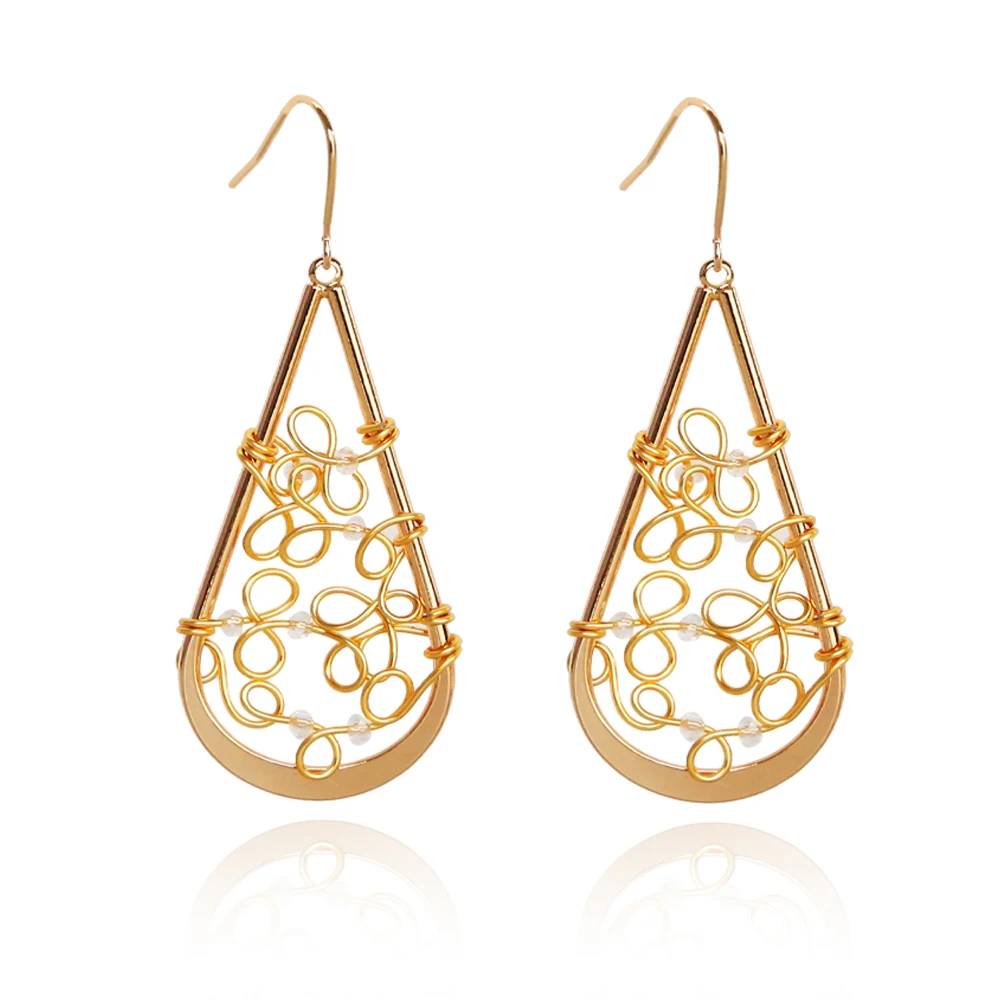 

Beautiful Copper Wire Wrap Teardrop Shaped Dangle Aqua Bead Earrings, Colors