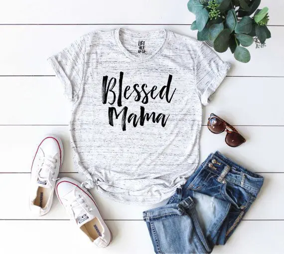 Trendy Blessed Mama T shirt V-Neck mommy tee shirts Casual Summer shirts
