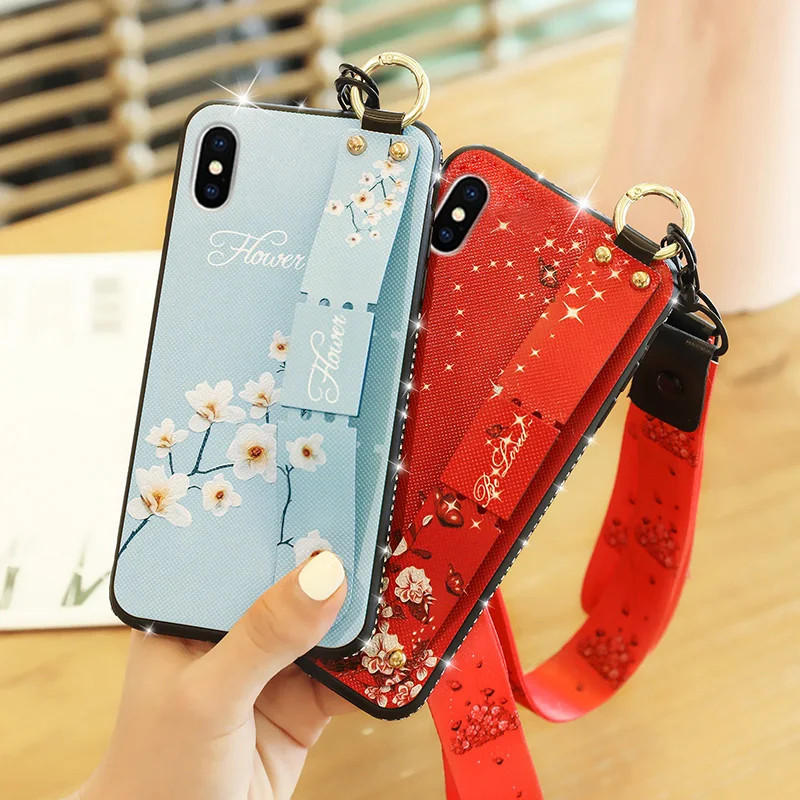 

Glitter Flower Patterned Case For Xiaomi Mi 9 8 SE Back Cover For Xiaomi Mi9 SE Case Mi8 Mi8SE Mi9se Wrist Strap Cases