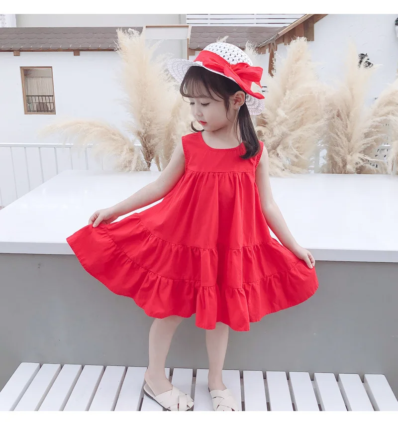 

Girls summer dress baby big skirt dress solid color princess dress
