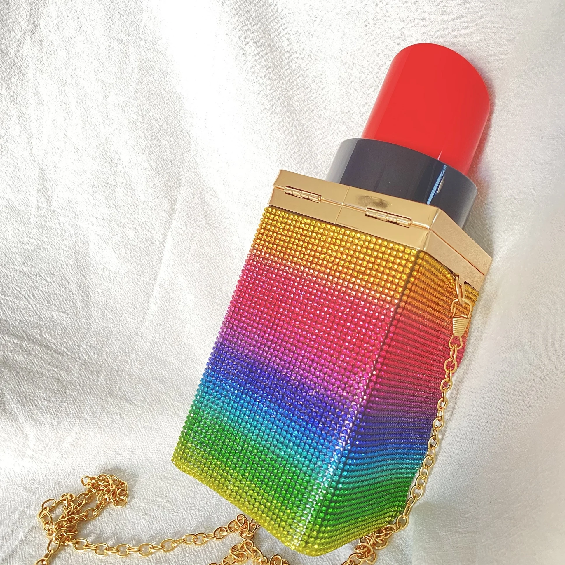 

The Most Popular Acrylic Chain Bag Lipstick Shape Purse Dinner Handbag
