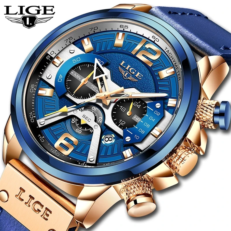 

2021 New LIGE 8917 Casual Luminous Sports Watch For Men Top High Quality Military Leather Wrist Watches Mens Relogio Masculino, 5-colors