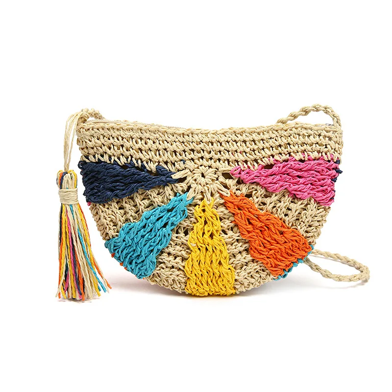 

Bohemian Vintage New Fashion Color Collision Dumpling bags Women Straw Beach Bag, 1 colors