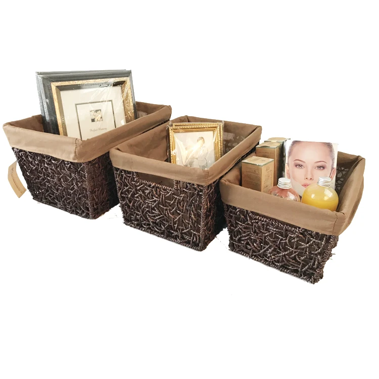 

Renel Eco-friendly Rectangular Grass Seagrass Storage Baskets in 3 Set with Lining