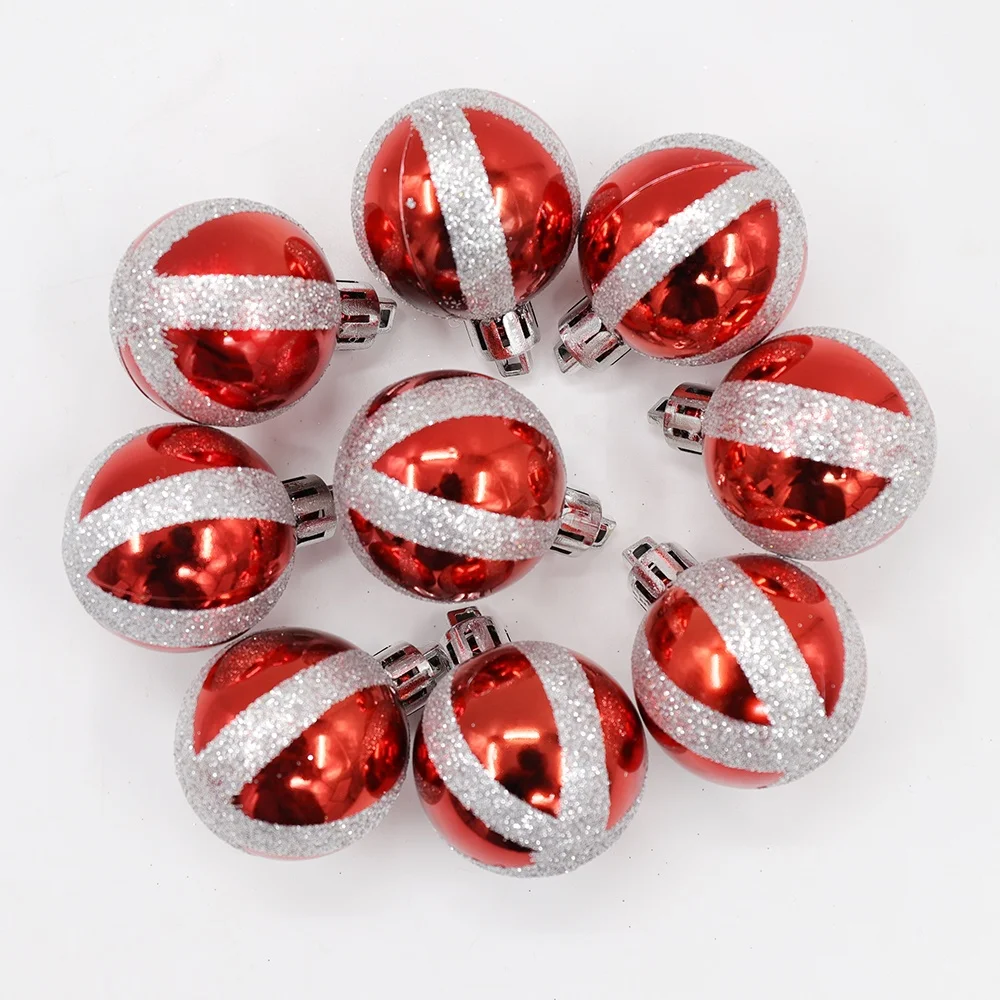 hongen 4厘米红色圣诞塑料闪亮油漆球装饰品