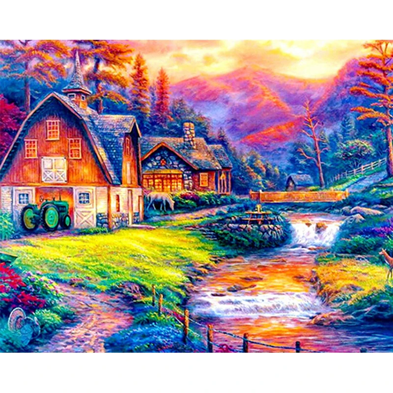 

HUACAn Full Drill Diamond Painting DIY House Landscape 5D DIY Diamond painting for Living Room Decor