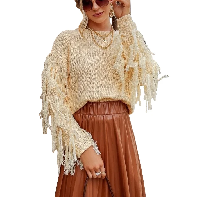 

Elegant Lady Hot Sale Fashion Knitted Women Tassels Design Pullover Sweater
